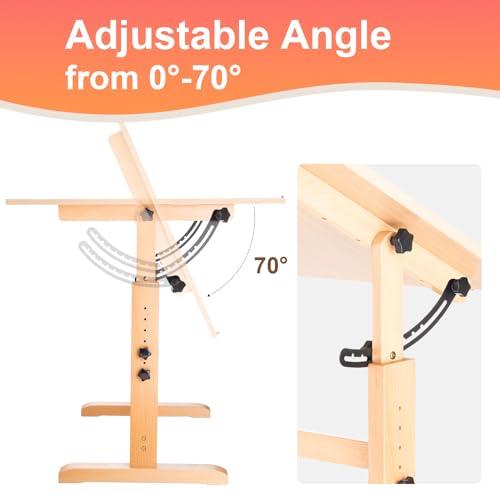Falling in Art Falling in Art Wooden Drafting Table and Stool Set, 30\" x 42\" Adjustable Height and Angle Solid Wood Drawing Desk for Adults, Artist Craft Table for Painting Artwork, Reading, and Writing
