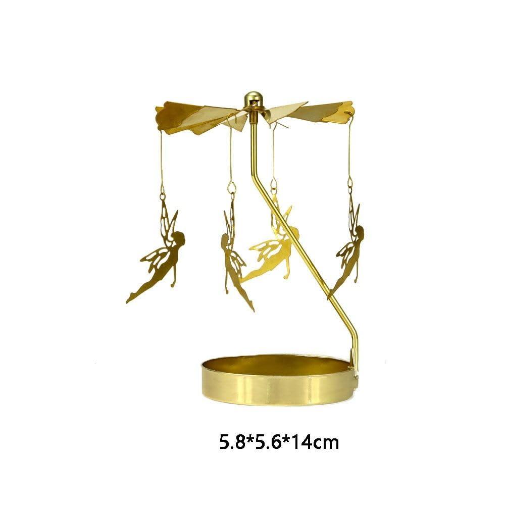 zhenyishangmao Rotating Candle Holder, Gold Carousel Candle Spinner Flying Angels Tea Lights Candle Holder for Christmas, Wedding, Home Decor(Carousel,Gold)