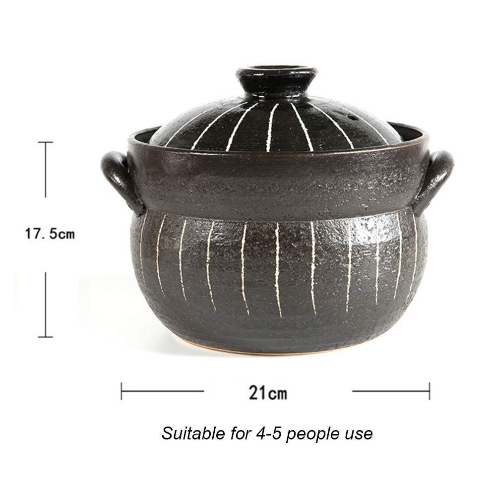 ZJXDPBF Round Stove Stew Japanese Donabe Stone Rice Pot with Double Lid Clay Rice Cooker Soup Pot Stoneware Heat Resistant Ceramic Casserole Black 17 x 15.5 cm (7 x 6 inches)