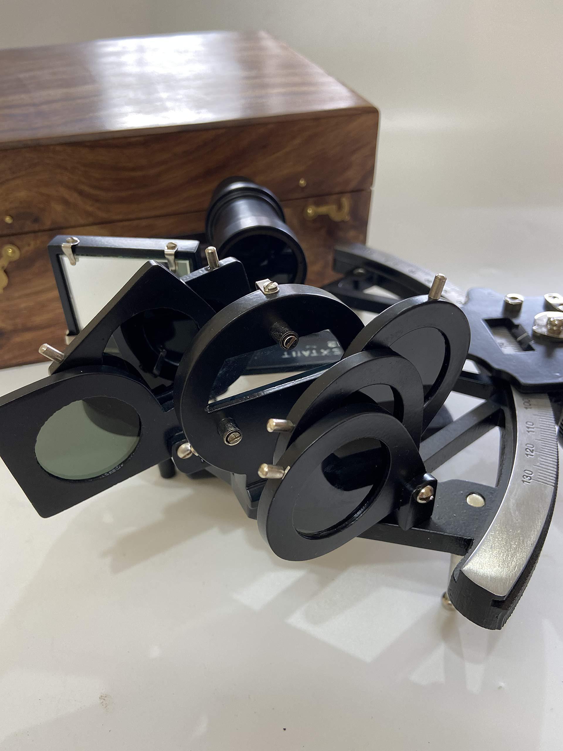 Malla Malla Nautical 9\" Solid Aluminum Working Navigational Tamaya 1917 Sextant with Wooden Box