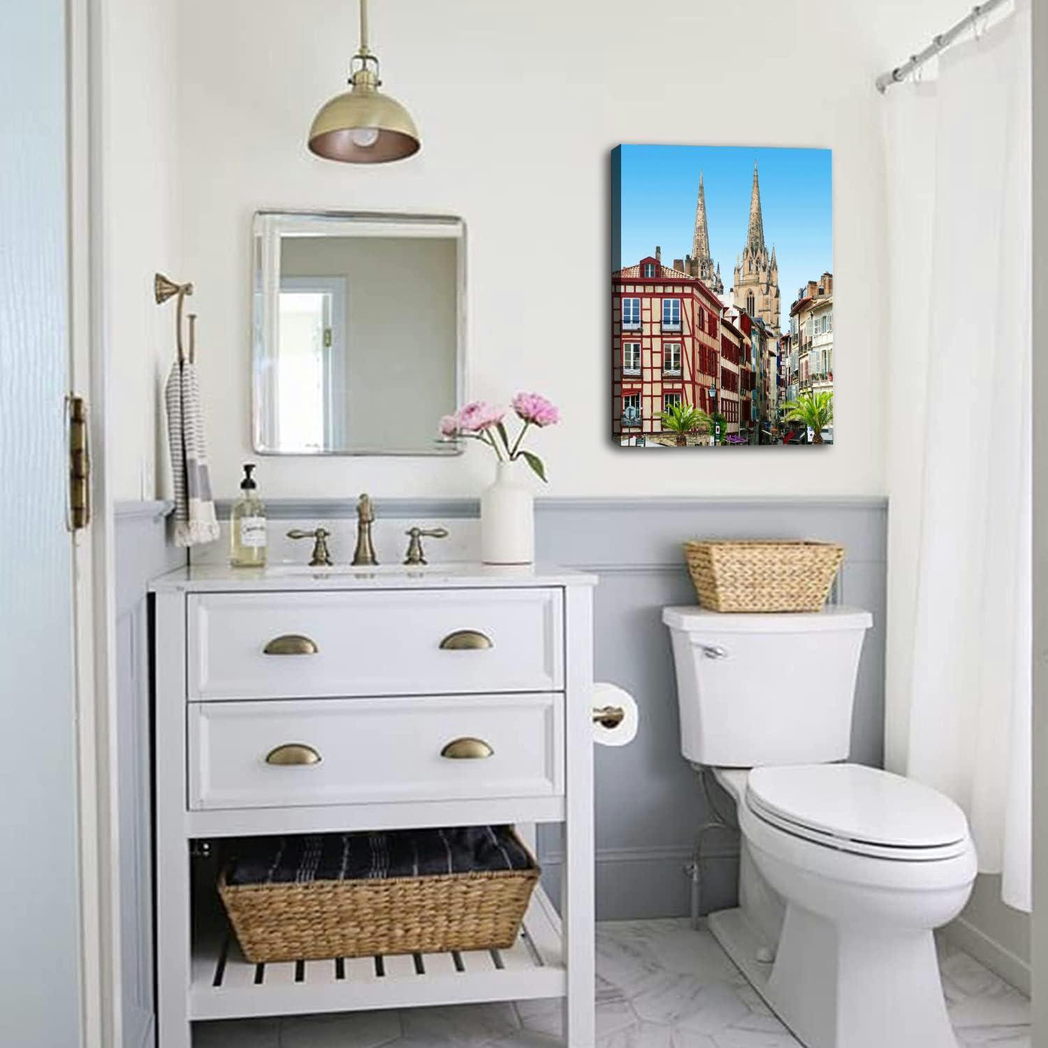 CLOGGS Bathroom Wall Art Decor Bathroom Pictures for Wall Artwork Bayonne France French Basque Country House France Town Framed Canvas Wall Art for Bedroom Dining Room Farmhouse 16\"x20\"