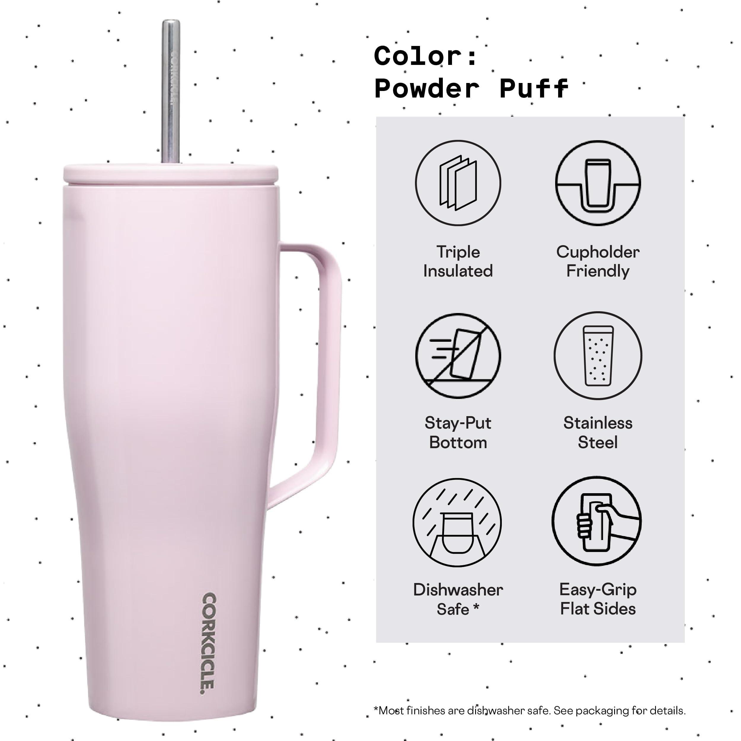 Corkcicle Corkcicle Cold Cup XL Insulated Tumbler with Handle, Lid, & Straw, Powder Puff, 30 oz Reusable Cupholder Friendly Water Bottle Keeps Drinks Cold 12hrs