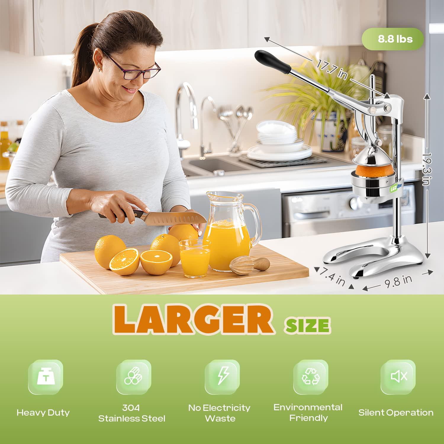 Luzrise Luzrise Manual Juicer Hand Press Professional Citrus Juicer Countertop Metal Orange Lemon Pomegranate Squeezer for Commercial Home Restaurant Use( Stainless Steel Heavy Duty Extra Large 7.4*9.8*19.3")