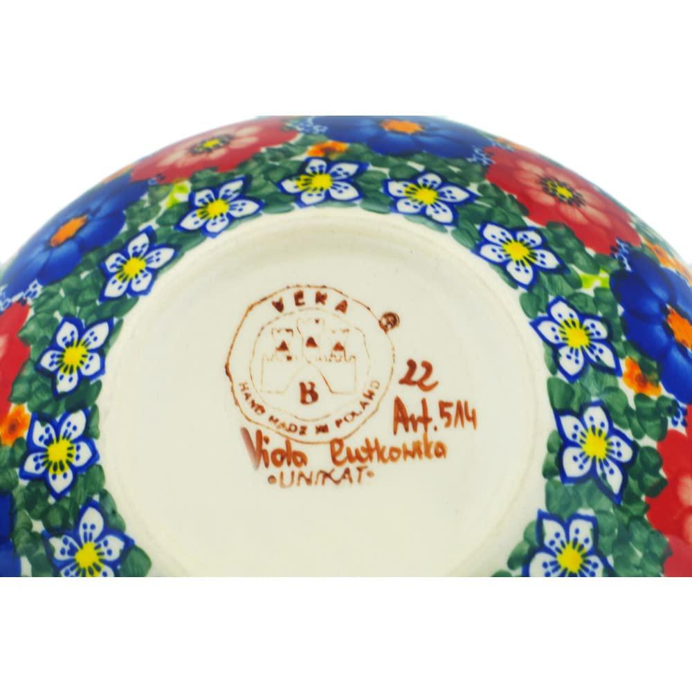 Polmedia Polish Pottery Polish Pottery 8-inch Bowl (Polish Garden Theme) Signature UNIKAT + Certificate of Authenticity