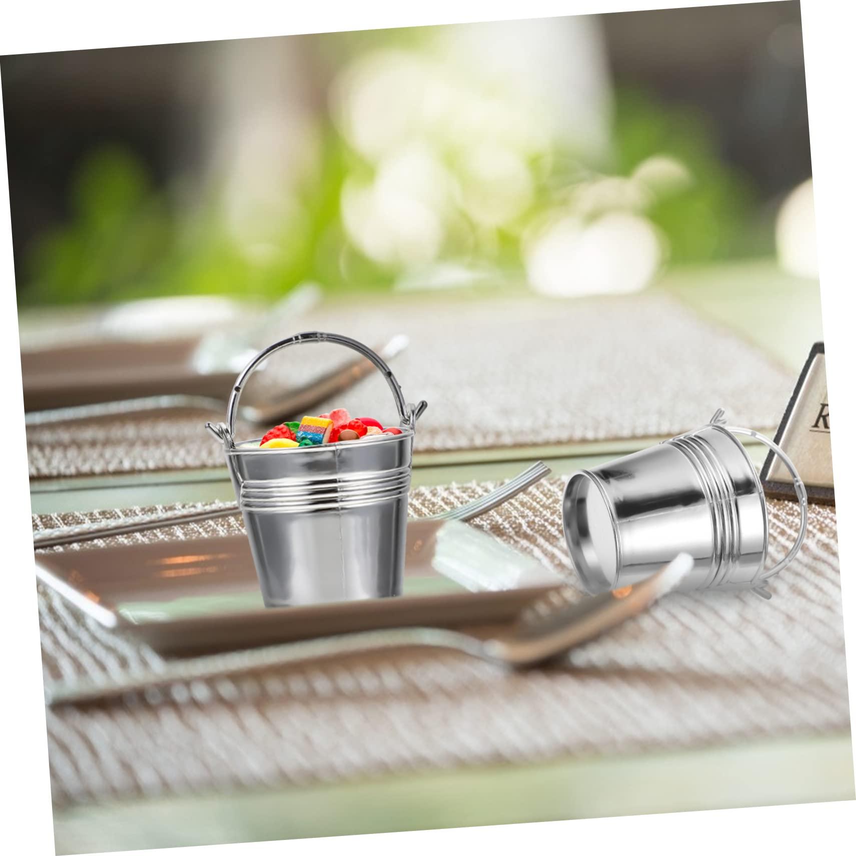 MERRYHAPY MERRYHAPY 10pcs Snack Bucket Maple Syrup Candy Mini Pail Jars Popcorn Grease Container Candy Tray Wicker Test Tube Holder Dispenser Foldable Mini Galvanized Buckets Basket Kit Silver Plastic