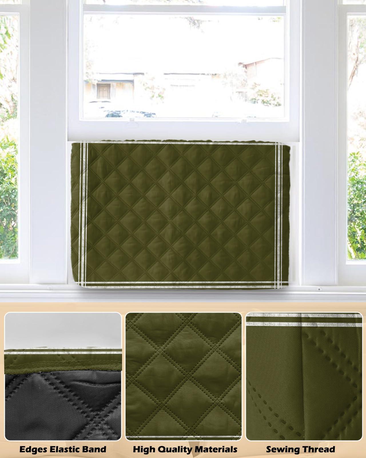 QueenKer QueenKer Indoor Air Conditioner Cover, Solid Color Dark Olive Green Waterproof Indoor AC Cover Inside Window AC Cover with Free Elastic Straps for Window Units, 21 X 15 X 3.5 Inch