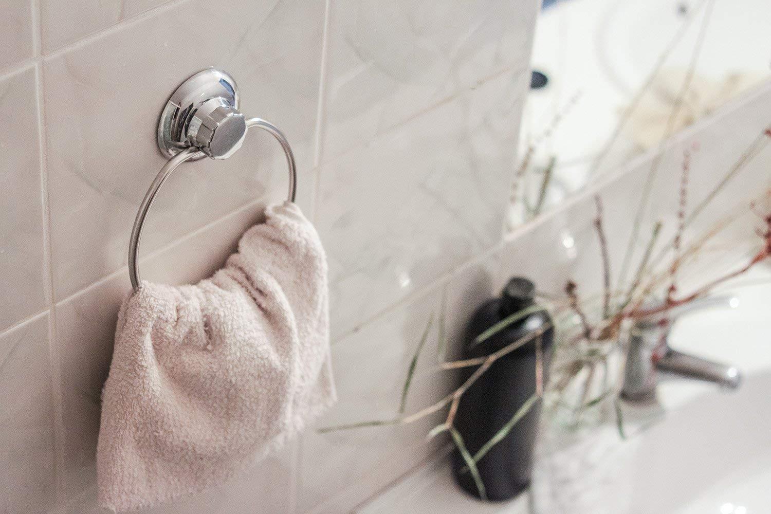 MaxHold MaxHold MaxHold No-Drilling/Suction Cup Round Towel Ring - Vaccum System - Stainless Steel Never Rust - for Bathroom & Kitchen Storage