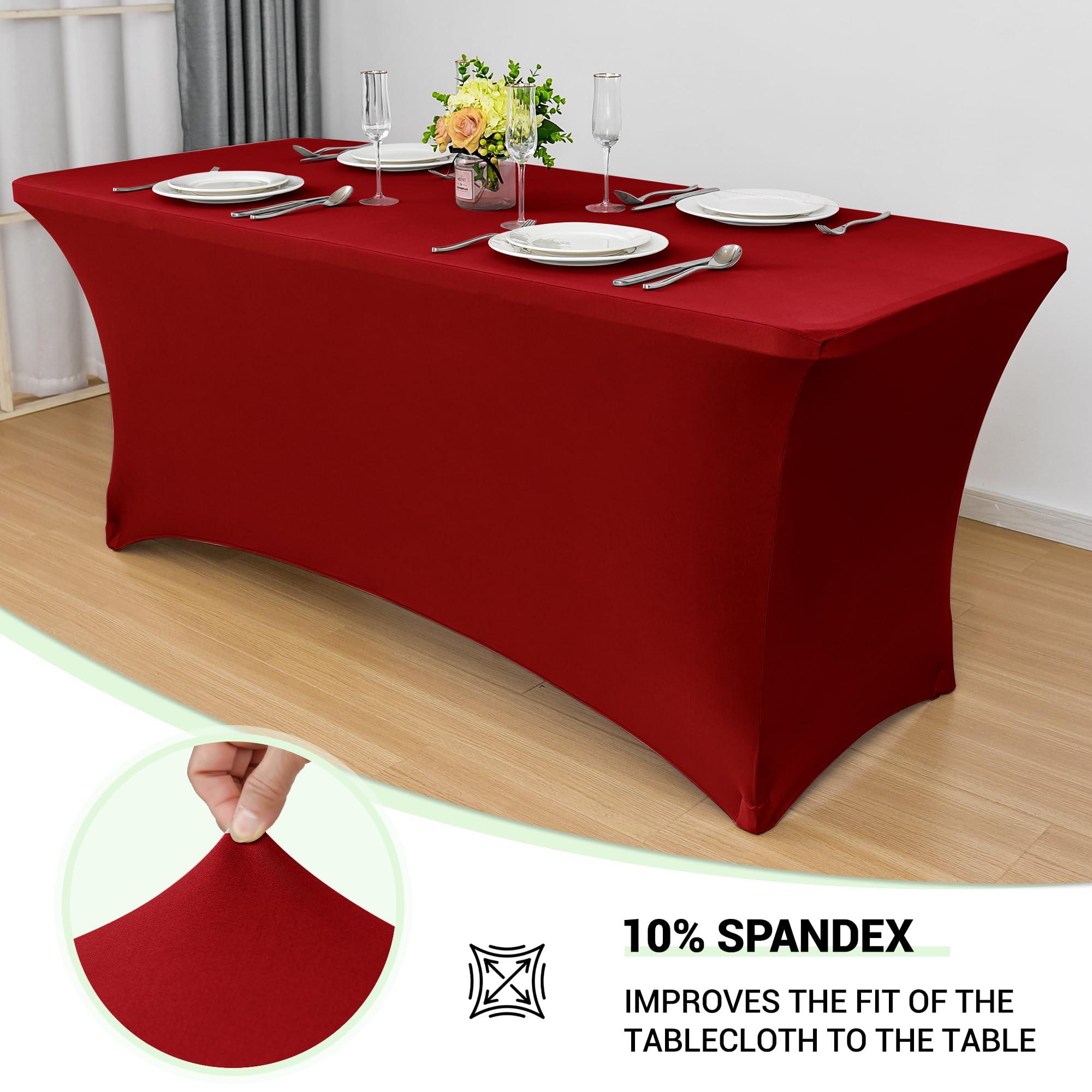 Obstal Obstal 6 Pack Stretch Spandex Red Table Covers for 8 Foot Tables - 8 FT Universal Rectangular Fitted Tablecloth Protector for Wedding, Banquet, Party, 96 Length x 30 Width x 30 Height Inches