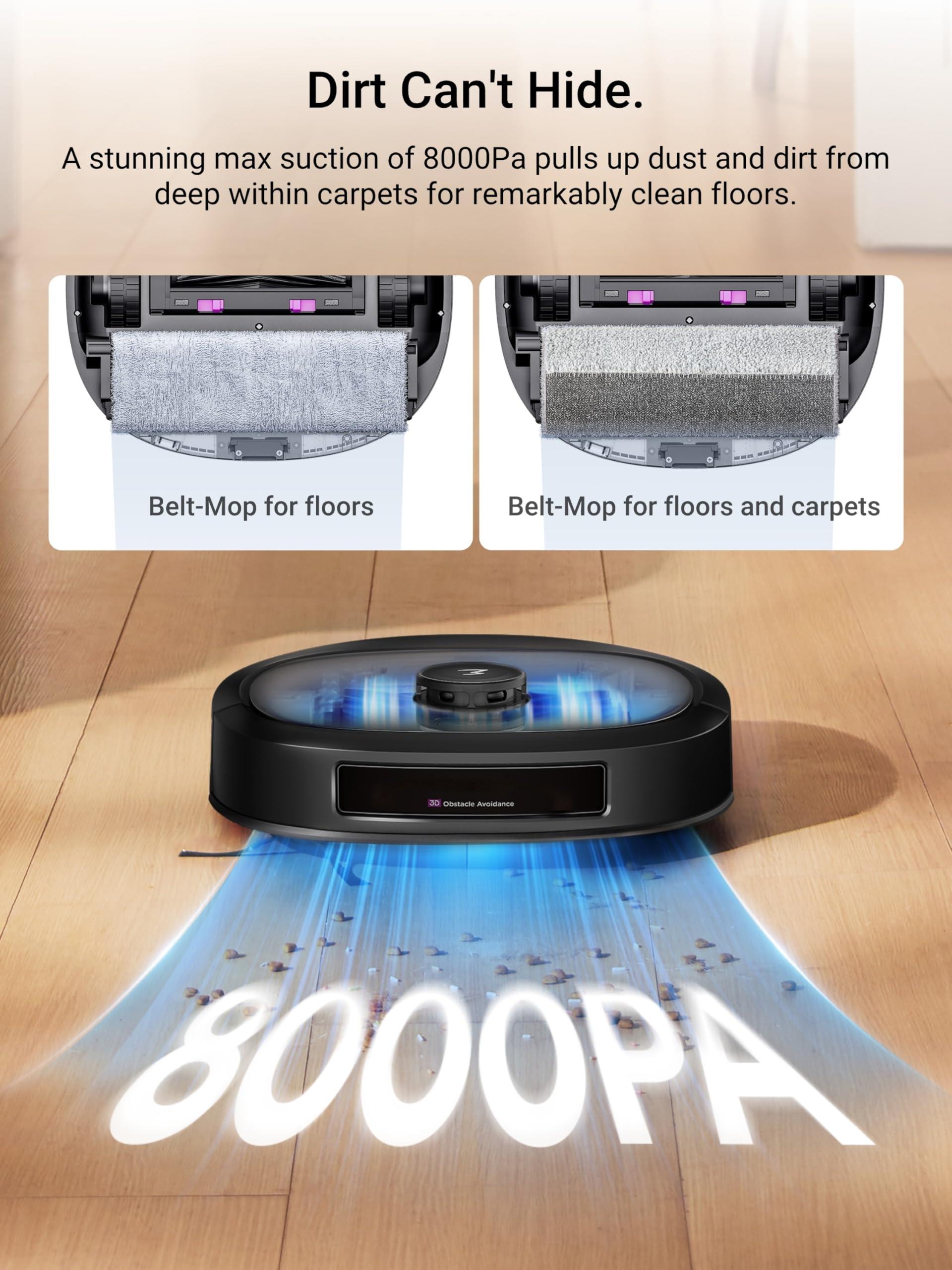 Eureka Eureka J20 Robot Vacuum and Mop with Self Emptying Base, Self Emptying Robot Vacuum, 8000Pa Suction, Auto Mop Washing & Hot Air Drying,3D Obstacle Avoidance, Cycling Belt-Mop Design