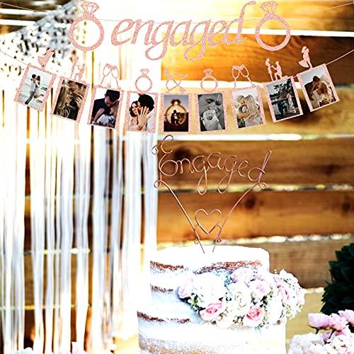 Concico Engagement Wedding Decorations, Rose Gold Engaged Banner and Photo Banner for Engagement/Wedding Party decor(Rose Gold)