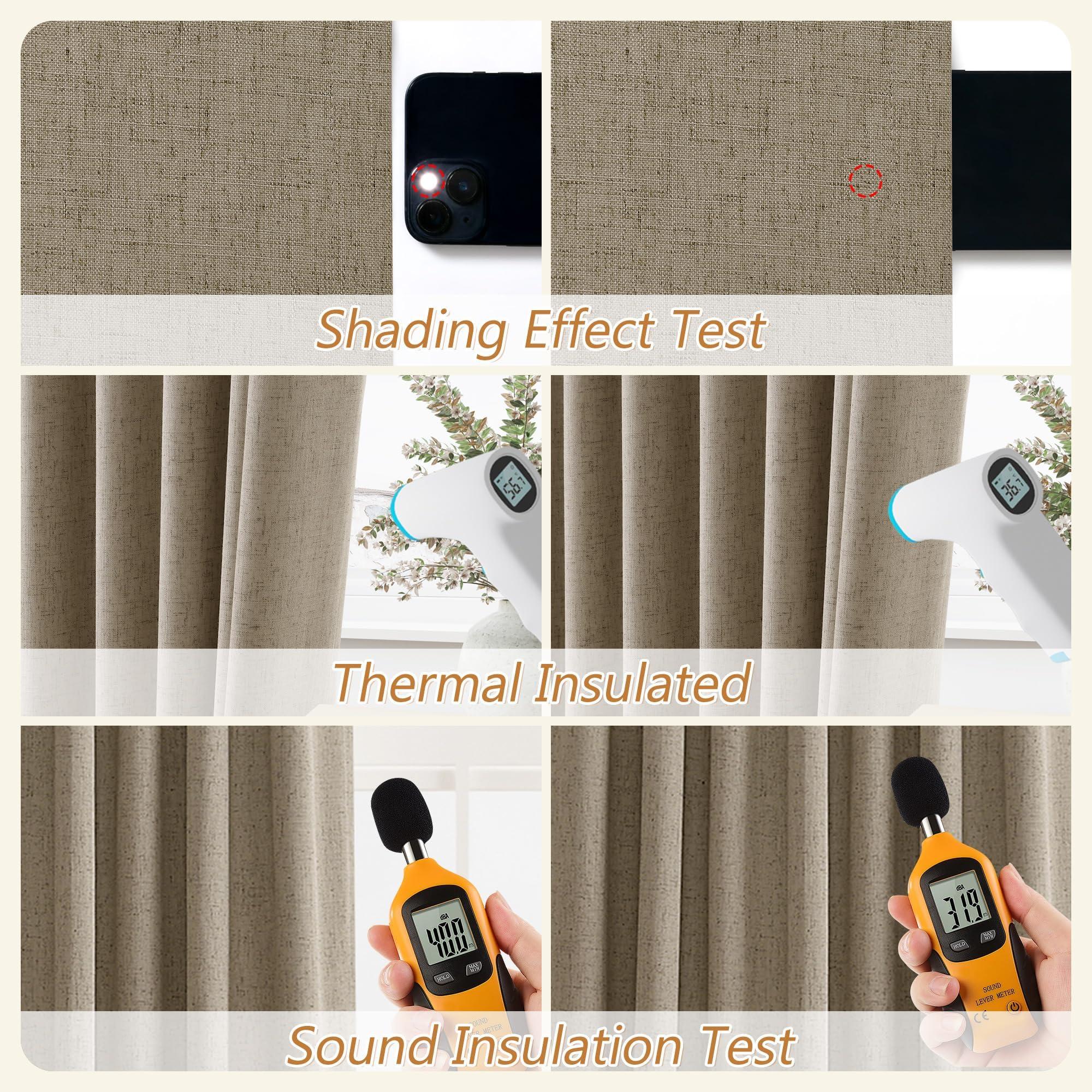 Guken Guken Burlap Blackout Curtains 108 Inch Length 2 Panels Set for Living Room Bedroom Back Tab Thermal Insulated 100% Black Out Linen Drapes Room Darkening Window Curtains 108 Inches Long Burlap