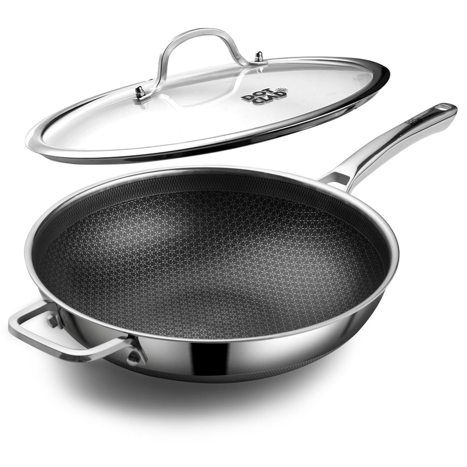 DOTCLAD DOTCLAD Wok pan,Hybrid 12 inch Wok with Lid, PFOA Cookware,non stick Stainless Steel Woks & Stir-fry pans Nonstick, Dishwasher and Oven Safe, Works on Induction