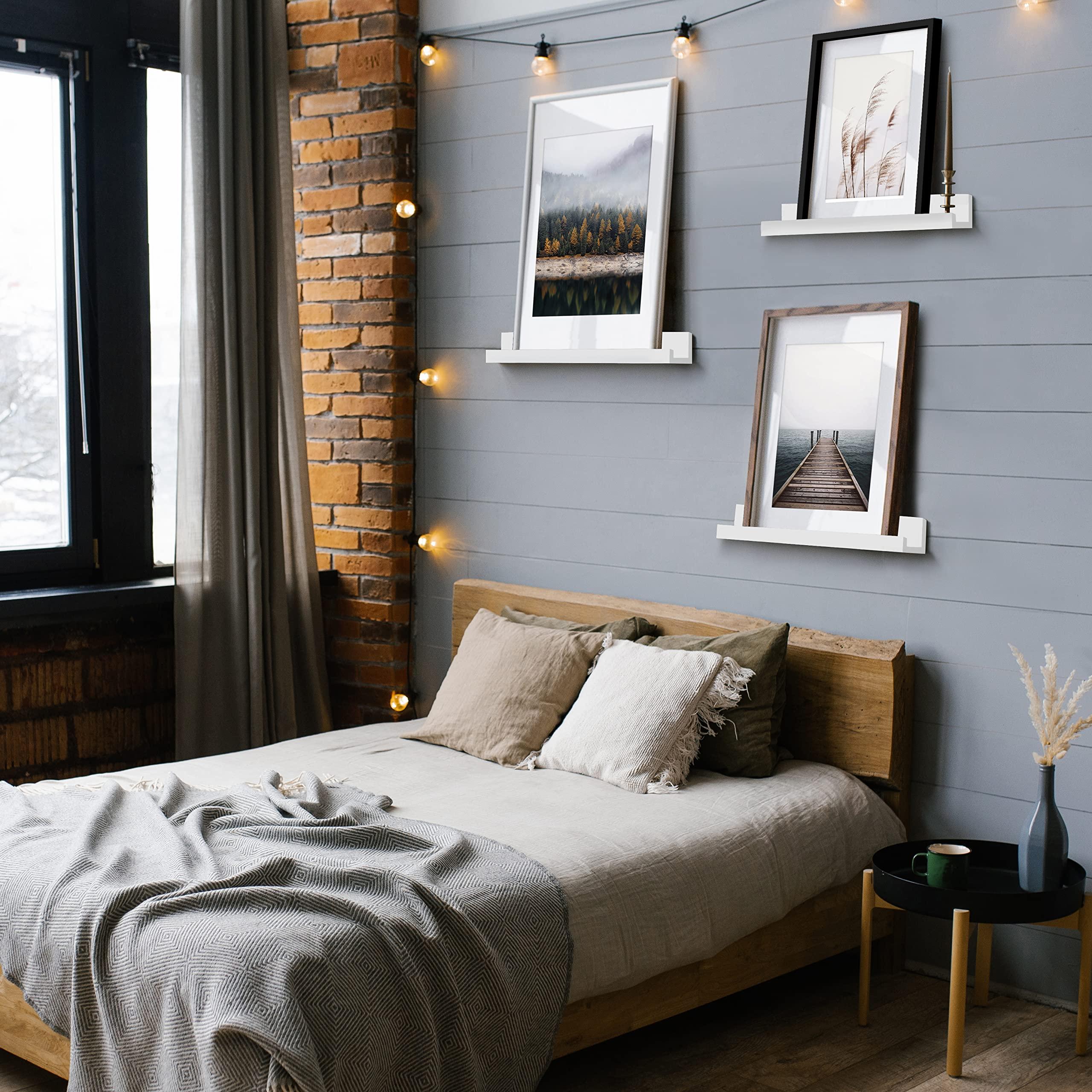 Americanflat Americanflat 14\" Floating Shelves for Wall - Set of 3 - Engineered Wood Floating Shelf with Lipped Ledge - Floating Wall Shelves for Bedroom, Bathroom, Kitchen, Office, and Living Room - White