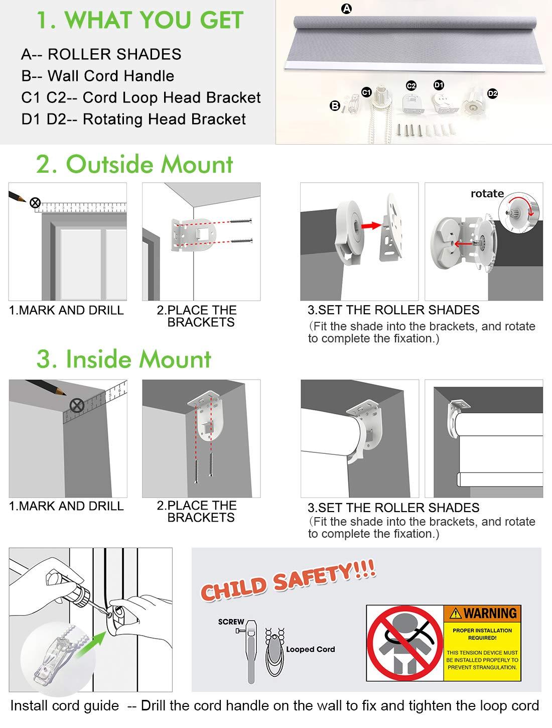 MiLin MiLin 100% Blackout Roller Shades Fast Delivery, Roller Window Blinds and Shades Custom Cut to Size, Room Darkening Waterproof Thermal Insulated for Home & Office - Polar White 39" W x 72" H