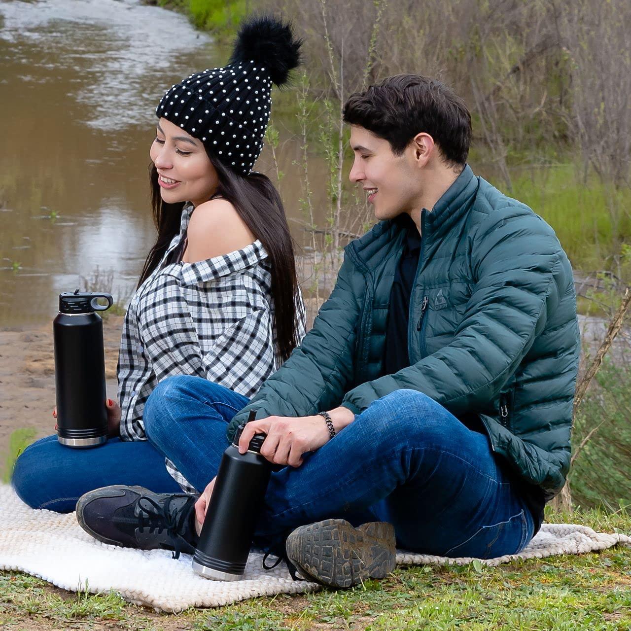 LaserGram LaserGram Personalized Water Bottle, Duck, Stainless Steel Double Wall Vacuum Insulated with Flip Top Straw, Custom Engraved Gift (32oz / 950ml Camo Green)