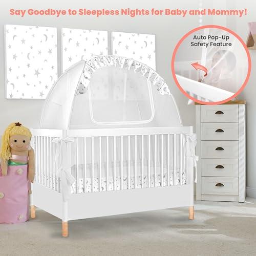 Pro Baby Safety Pro Baby Safety Premium Pop Up Crib Tent, Crib Cover to Keep Baby from Climbing Out, Prevent Falls and Mosquito Bites, Safety Net Canopy - Sturdy & Stylish Infant Crib Topper, Mosquito Net