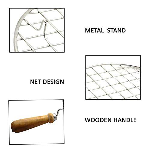 Starnk Stainless Steel Round Wire Roaster Rack/Papad Jali/Roti Grill Round Shape with Wooden Handle