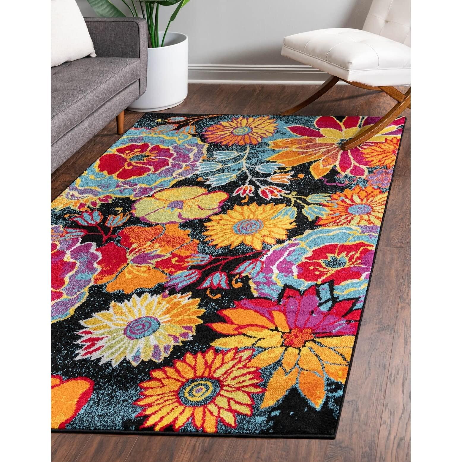 Overstock Overstock Country & Floral Noach Collection Area Rug 8'x10' - Black