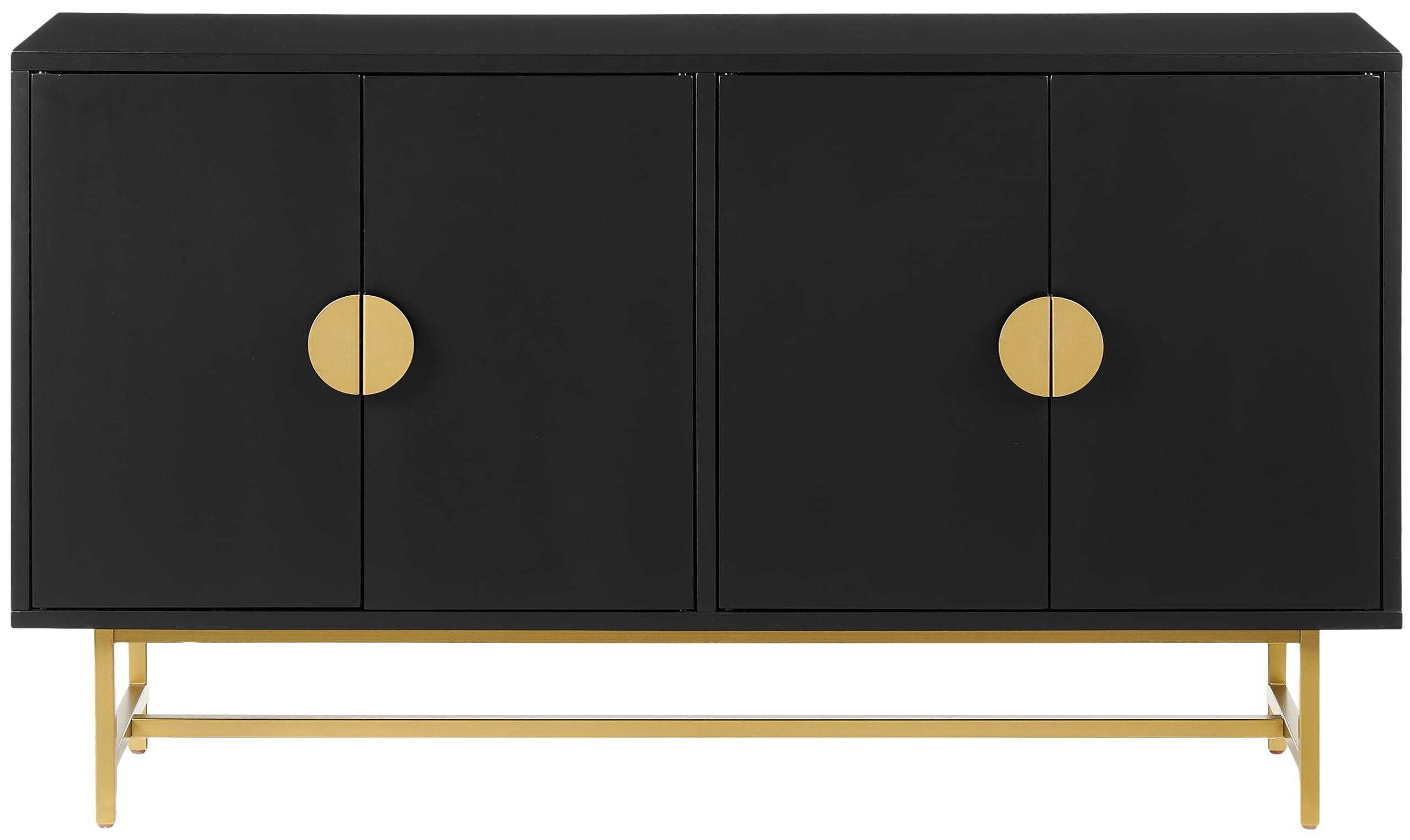 Crosley Furniture Crosley Furniture Blair Mid-Century Modern Sideboard Buffet Cabinet with Storage, Living Room Credenza, Black/Gold
