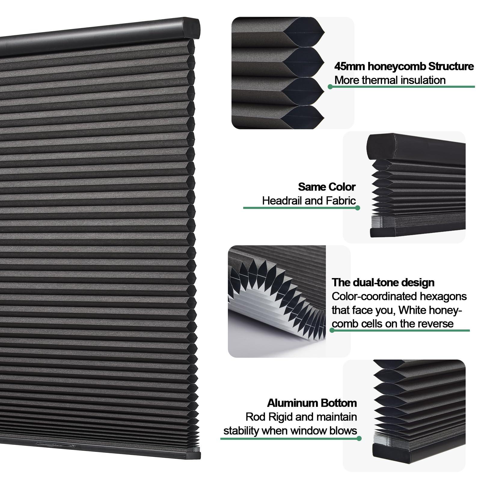 Tonature Toanture Custom Cordless Cellular Blinds, Easy to Install Blackout Honeycomb Window Blinds for Shades, Thermal Insulated 1.8" Single Cell Honeycomb Blinds for Bedroom, Office(Black,84" W x 60" H)