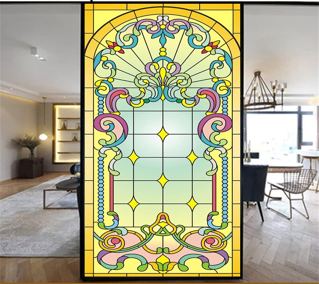 LXDWEI LXDWEI Decortive Window Film Privacy Multicolor Church Style Window Film Frosted Window Coverings Window Tint for Home Office (W x L)(32.3\"x63\") 82x160cm