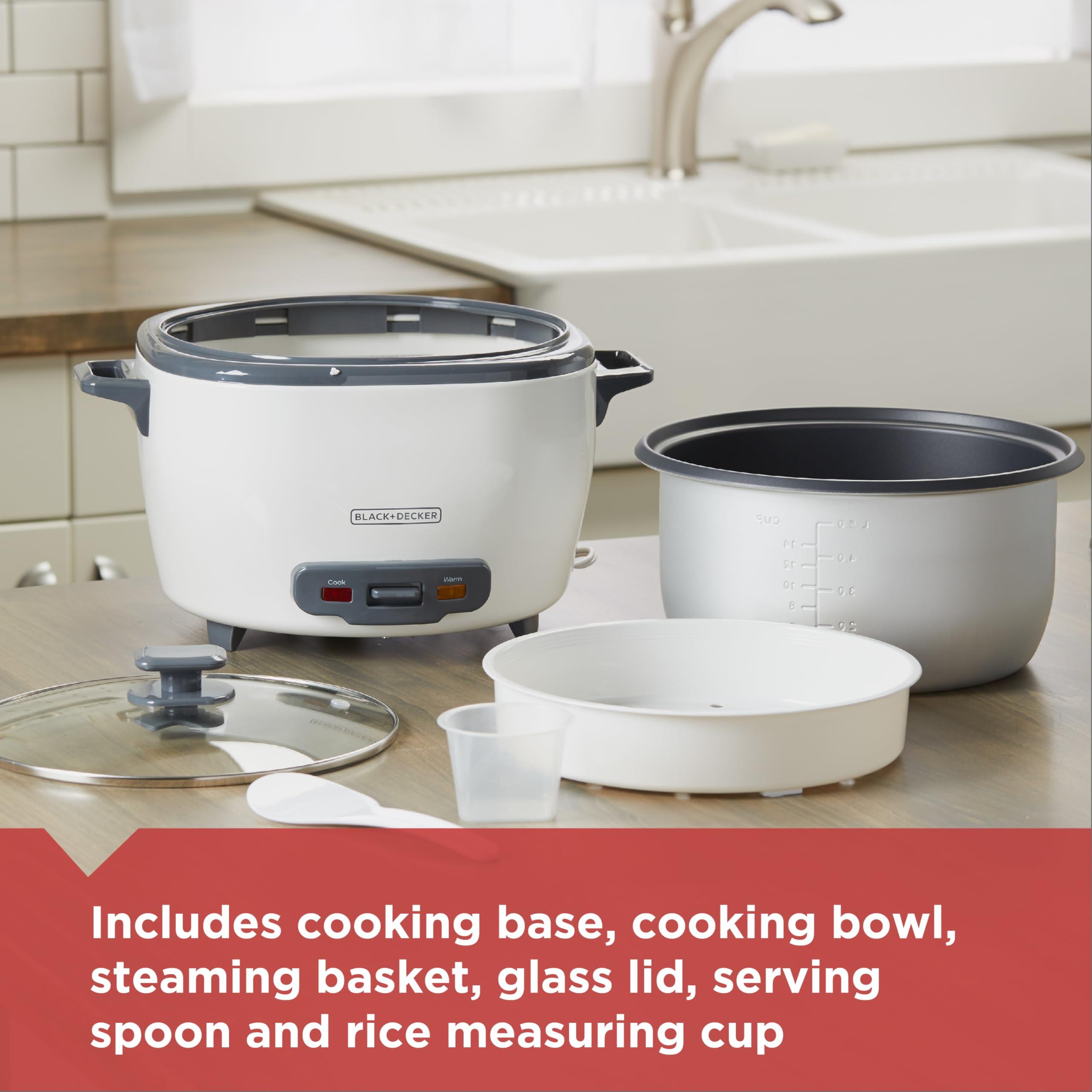 BLACK+DECKER BLACK+DECKER 6-Cup Rice Cooker, RC506, 3-cup Uncooked Rice, Steaming Basket, Removable Non-Stick Bowl, One Touch