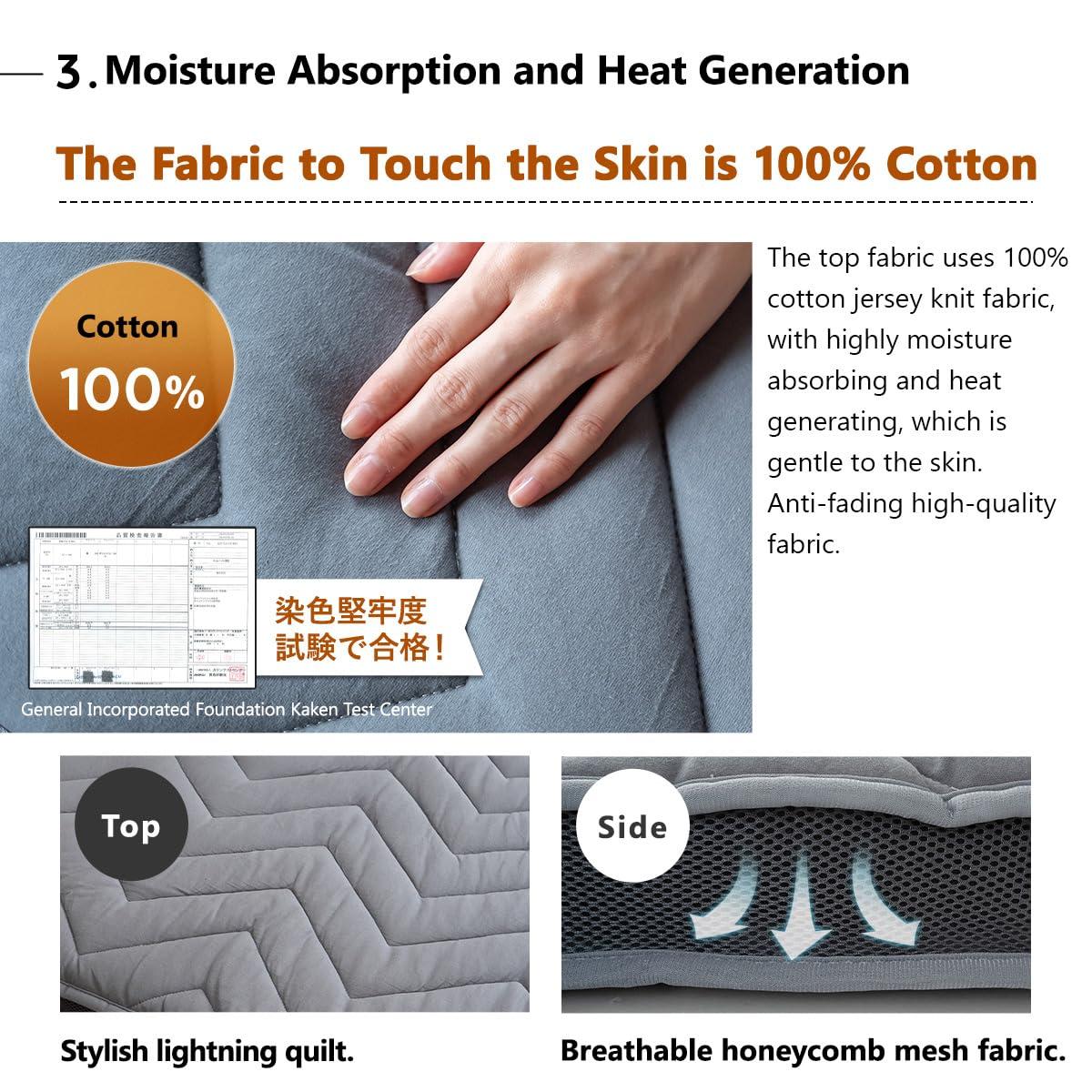 EMOOR EMOOR Japanese Wool-Blend Padded Futon Mattress GOMA Queen Dark Gray, Gusset Foldable Sotrable Elastic Bands Floor Sleeping Guest Bed Tatami Mat