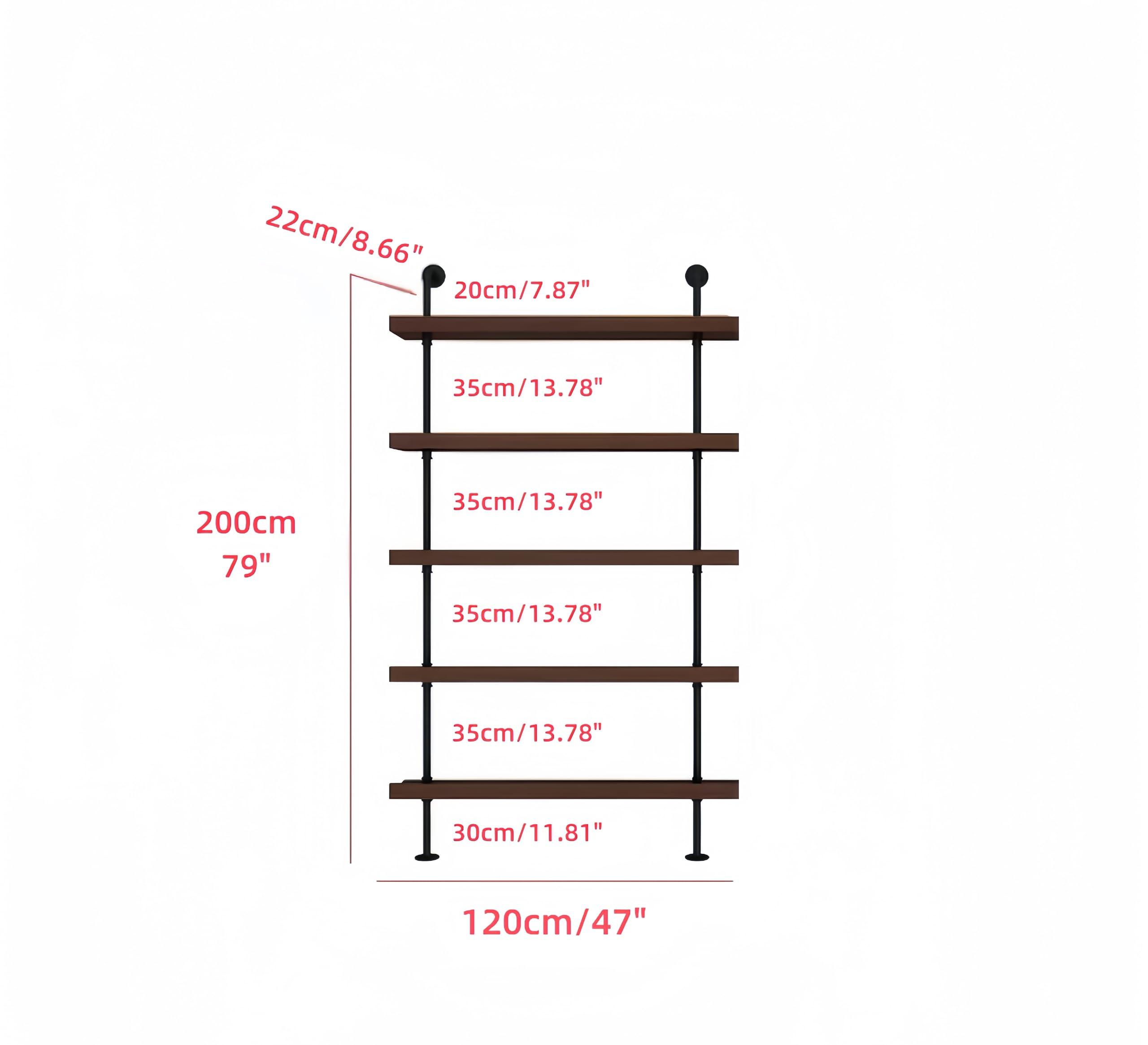 HFTUW HFTUW Industrial Wall Mounted Wine Rack, 5-Tier Rustic Metal Floating Shelves, Large Capacity Wall Bar Shelves for Liquor Bottles for Home Bar & Dining Room, Walnut(Without Lights, 120cm/47in)