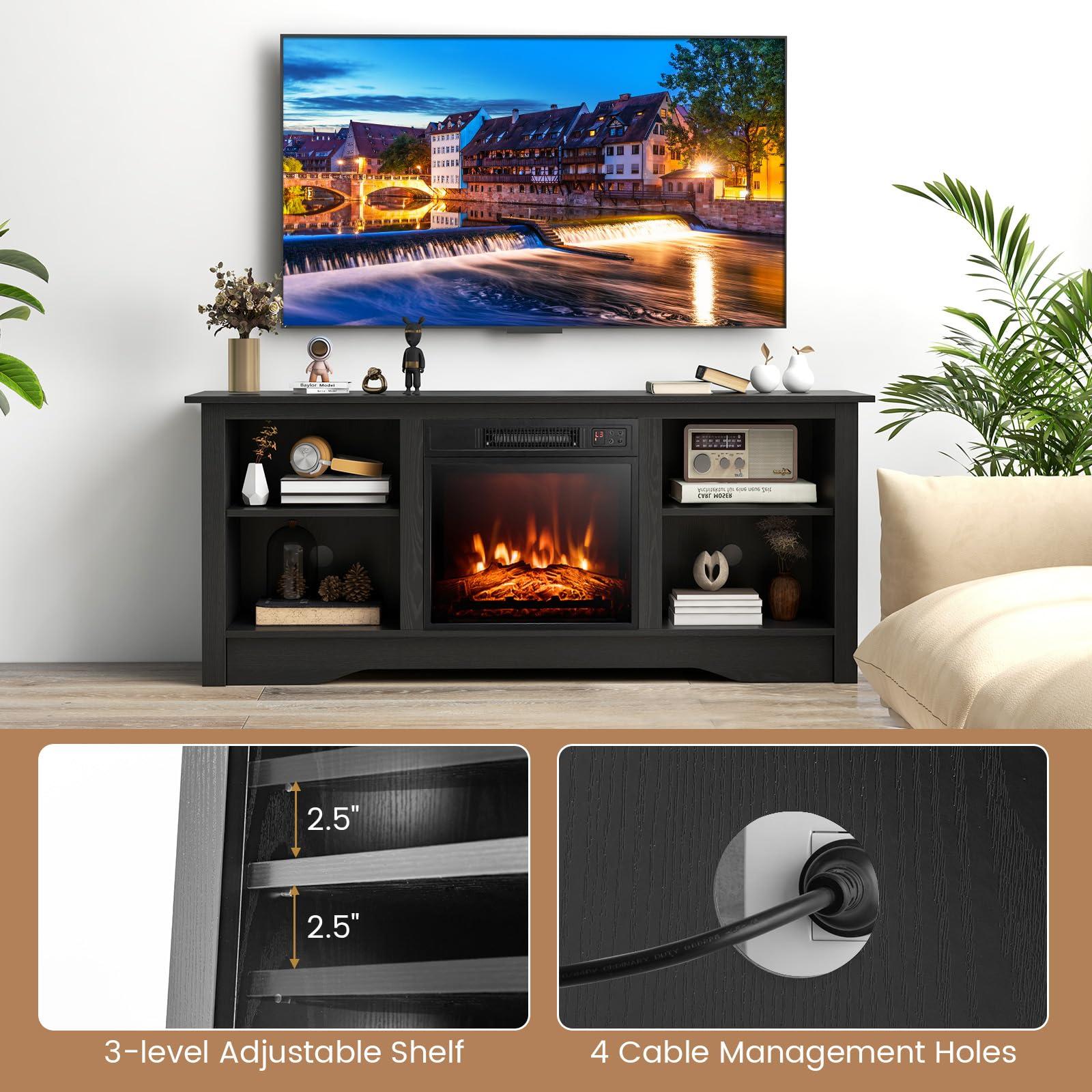 Tangkula Tangkula TV Stand with 18 Electric Fireplace, for Flat Screen TVs Up to 65 with Adjustable Shelves, Fireplace TV Cabinet with Remote Control, Thermostat & Adjustable Flame Brightness (Black)