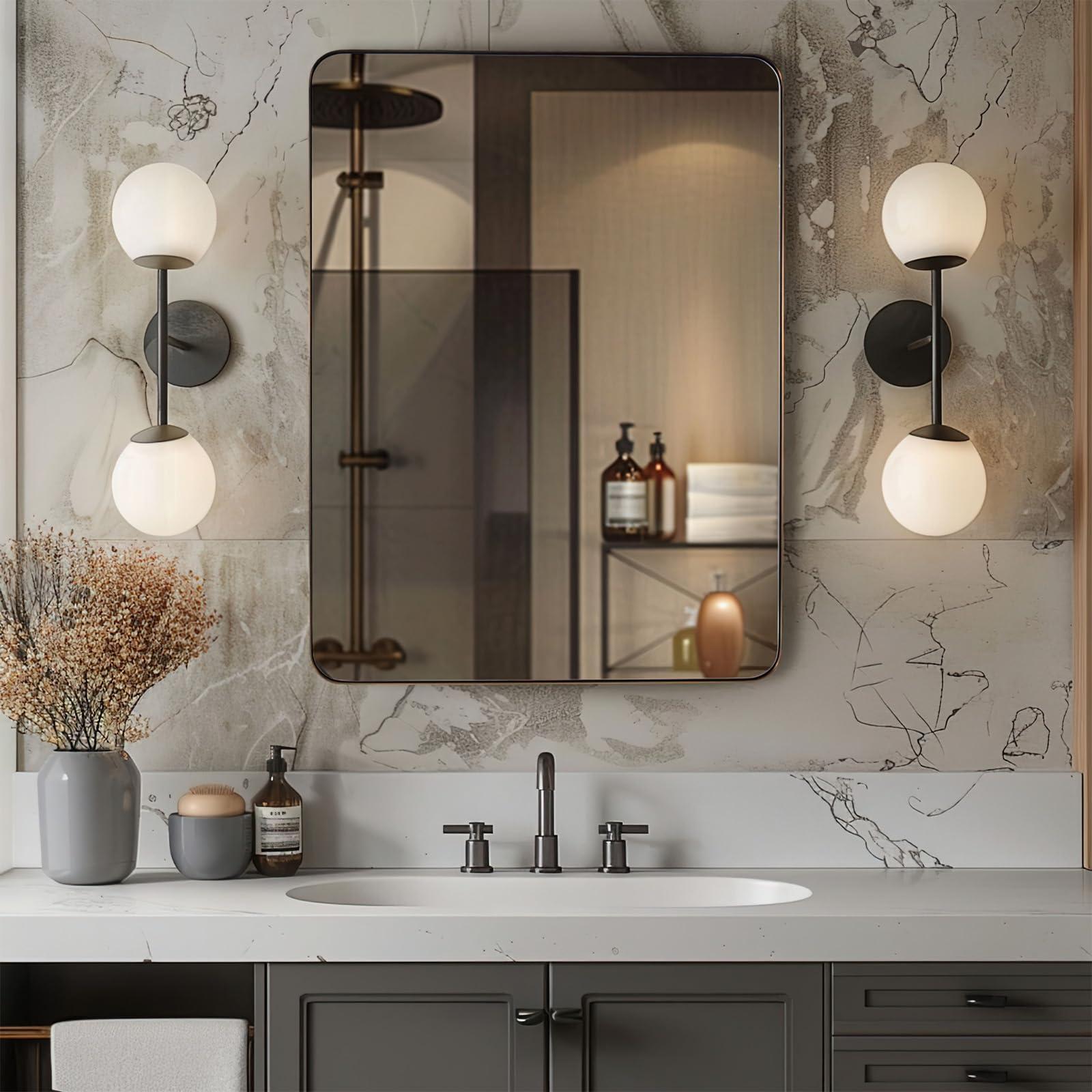 ANDY STAR ANDY STAR Wall Mirror for Bathroom, 20x28Brushed Bronze Bathroom Mirror, Rounded Rectangle Mirror in Premium Stainless Steel Metal Frame Hangs Horizontal Or Vertical