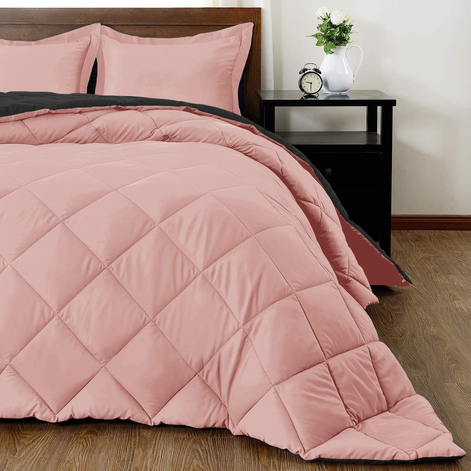 Bedding Castle Bedding Castle Reversible Down Alternative 5 Pcs Comforter Set (Pink/Black Old, Oversized King (98\'\' x 120\'\') 5 Pcs) 1 Comforter with 4 Pillowcase Soft Cotton 1200 Tc Dual Sided
