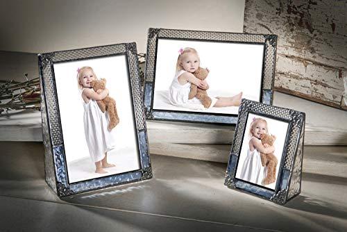 J Devlin Glass Art Blue Picture Frame Vintage Stained Glass 2 1/2 x 3 1/2 School Photo J Devlin Pic 381-2535