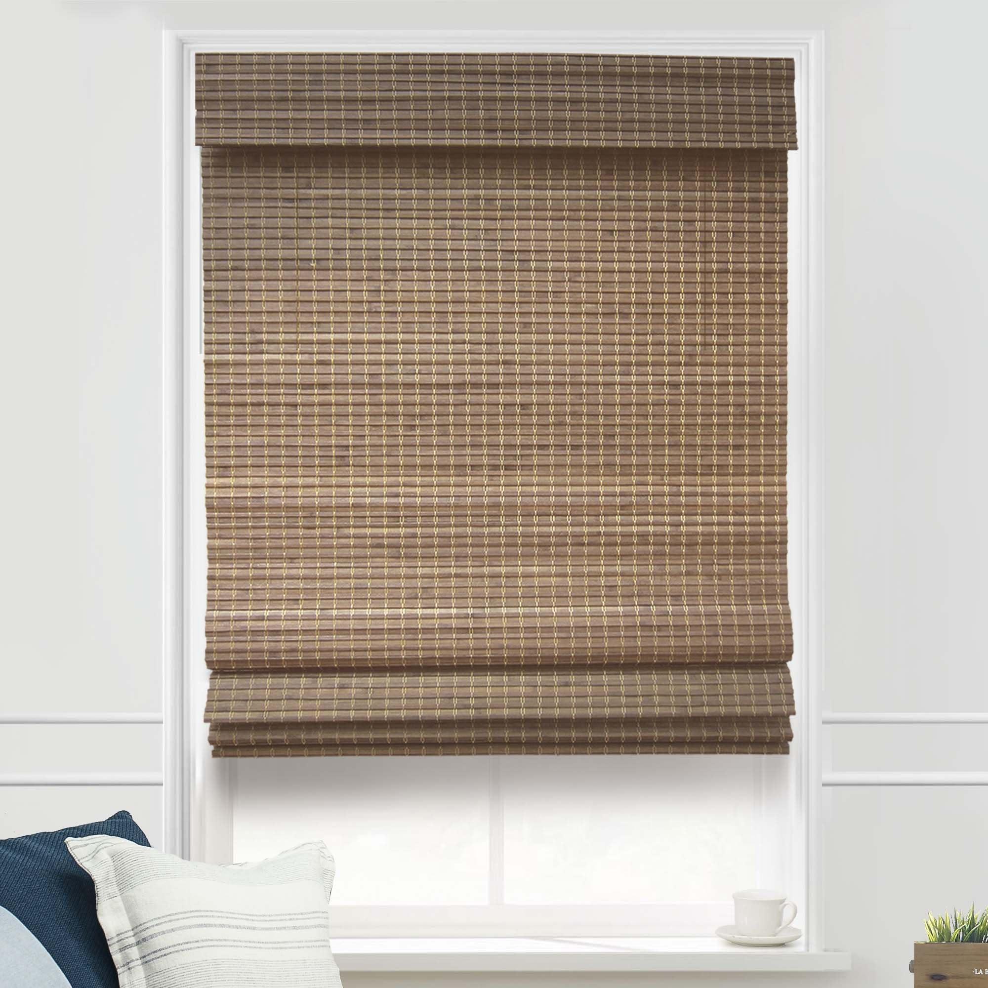 Mood MOOD Custom Bamboo Shades | Rustic | Cordless Bamboo Roman Shades for Windows and Doors (Natural Woven) | Rustic Oak (Great Privacy) | 63.5" W X 48" H