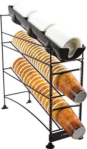Carlisle Paddles San Jamar Wireworks Cup and Lid Dispenser Fits 8 - 44 Oz. Cups, 3 Tiers with Suction Cup Feet for Restaurants, Fast Food, And Kitchens, Plastic, 8.25 X 20.5 X 22.5 Inches, Black