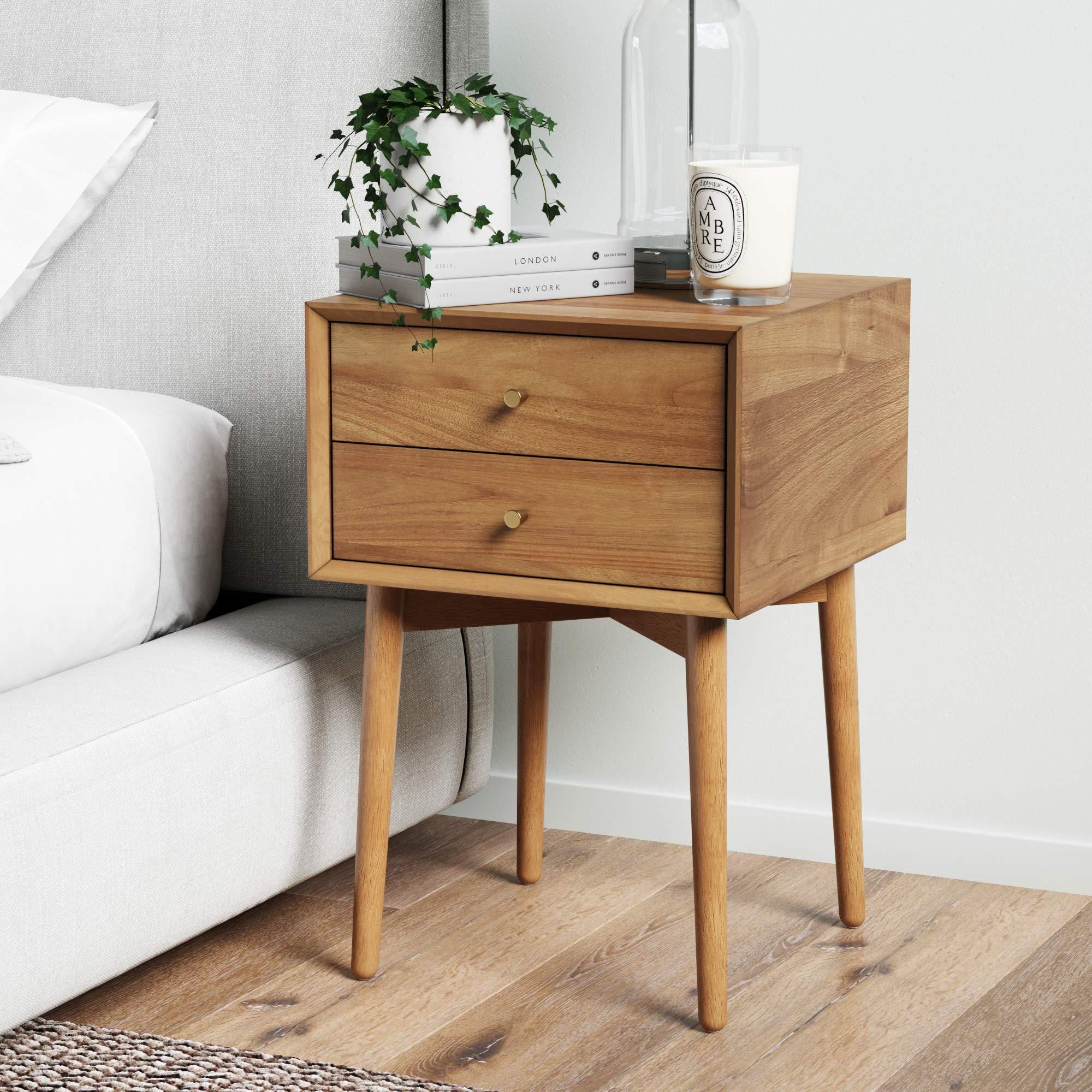 Nathan James Nathan James 32704 Harper Mid-Century Oak Wood Nightstand with 2-Drawers, Small Side End Table with Storage, Brown