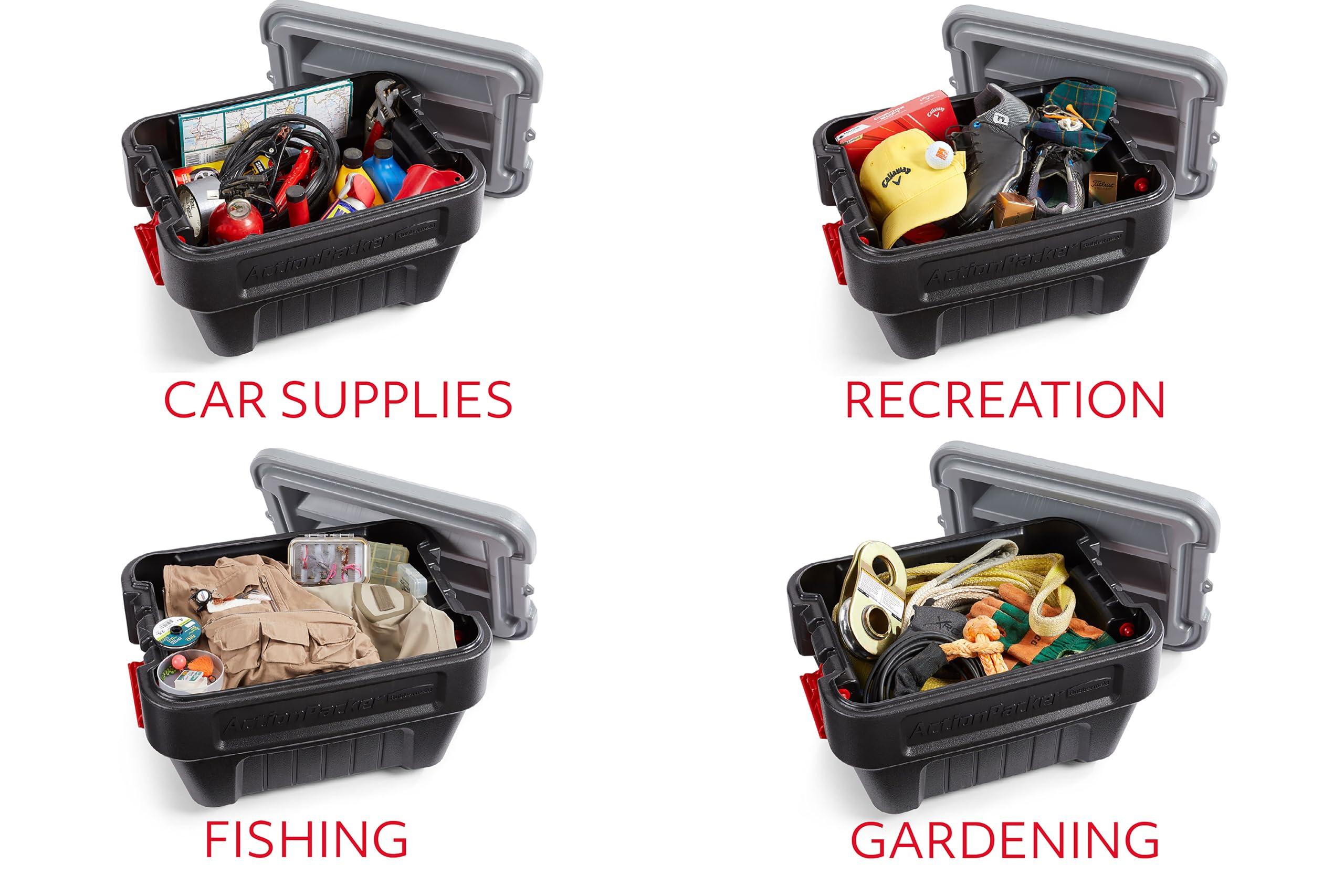 Rubbermaid Rubbermaid ActionPacker 8 Gal Lockable Storage Box Pack of 4, Outdoor, Industrial, Rugged, Grey and Black