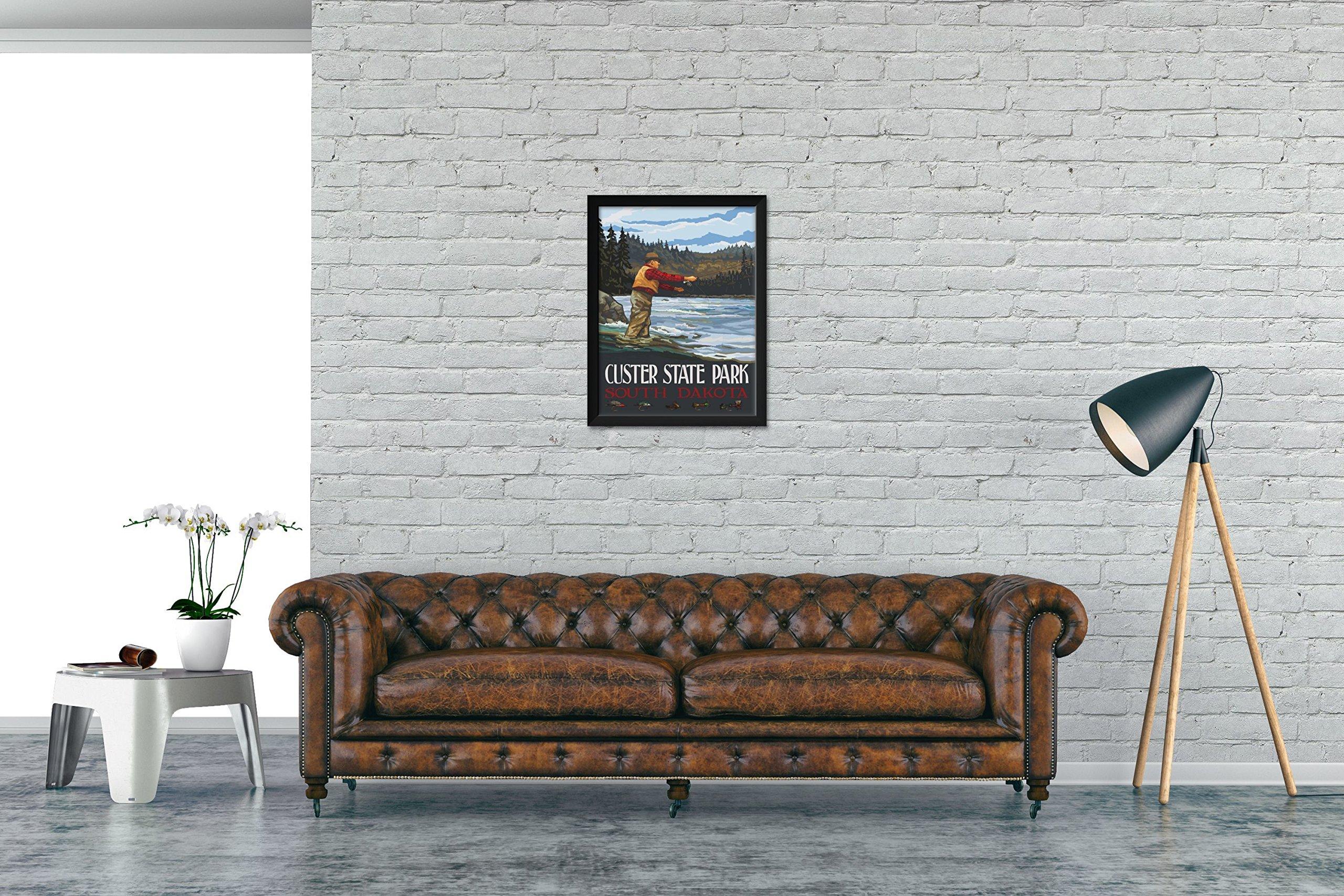 Northwest Art Mall Custer State Park South Dakota Fly Fisherman Stream Hills Professionally Framed Art Print from Travel Artwork by Artist Paul A. Lanquist Framed Art Size: 20\" x 26\"