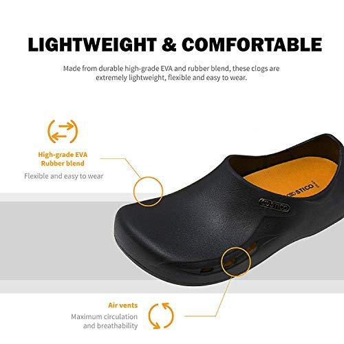 Stico Stico Men\'s Slip Resistant Chef Clogs, Professional Non-Slip Work Shoes with Air Vents for Restaurant Hospital Nursing Garden [Black/US Men 5]