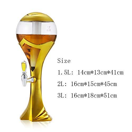 SERUMY Beer Tower Dispenser Spherical Beverage Dispenser, Beer Tower with Tap, Ice Tube and LED Lights, Iced Drink Tower, 1.5 L/ 3 L, Gold Beer Tower Drink (Size : 2L)