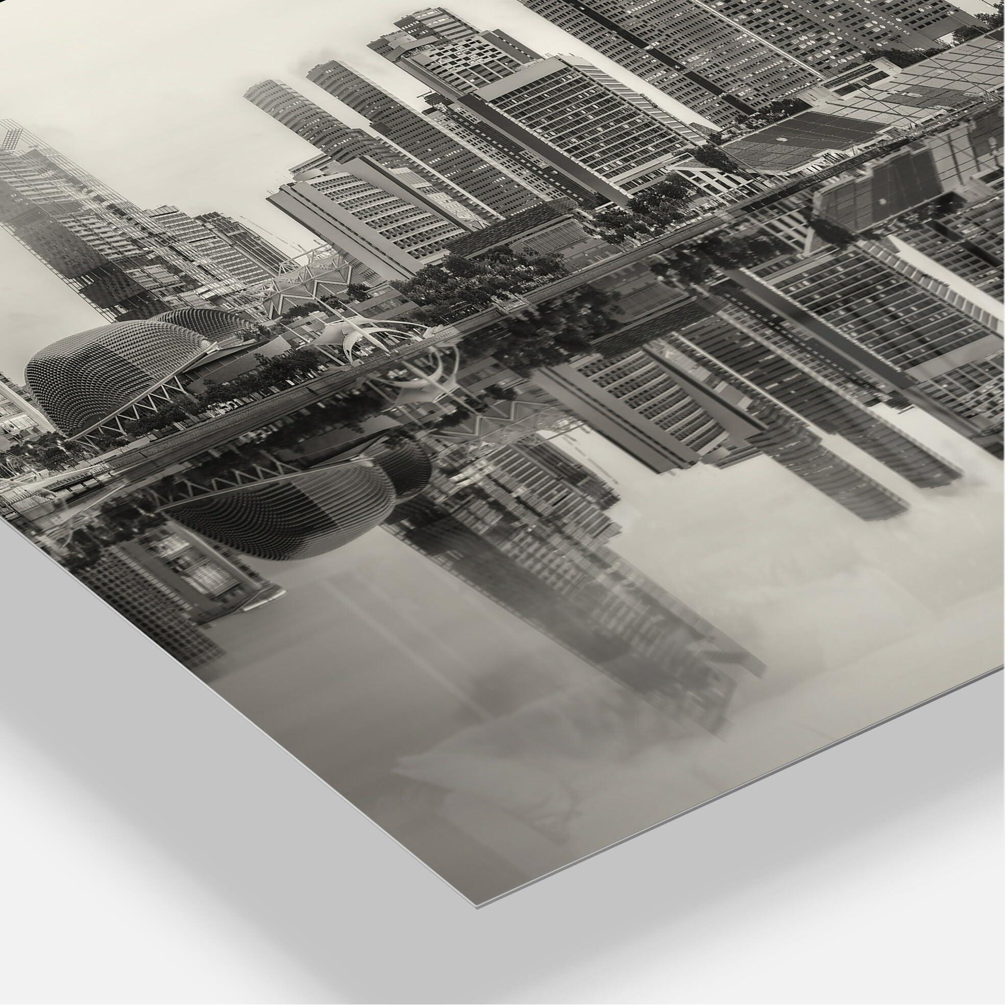 Design Art Design Art Singapore Skyline View Panorama Cityscape Metal Wall Art, 30\'\' H x 40\'\' W x 1\'\' D 1P, Black/White