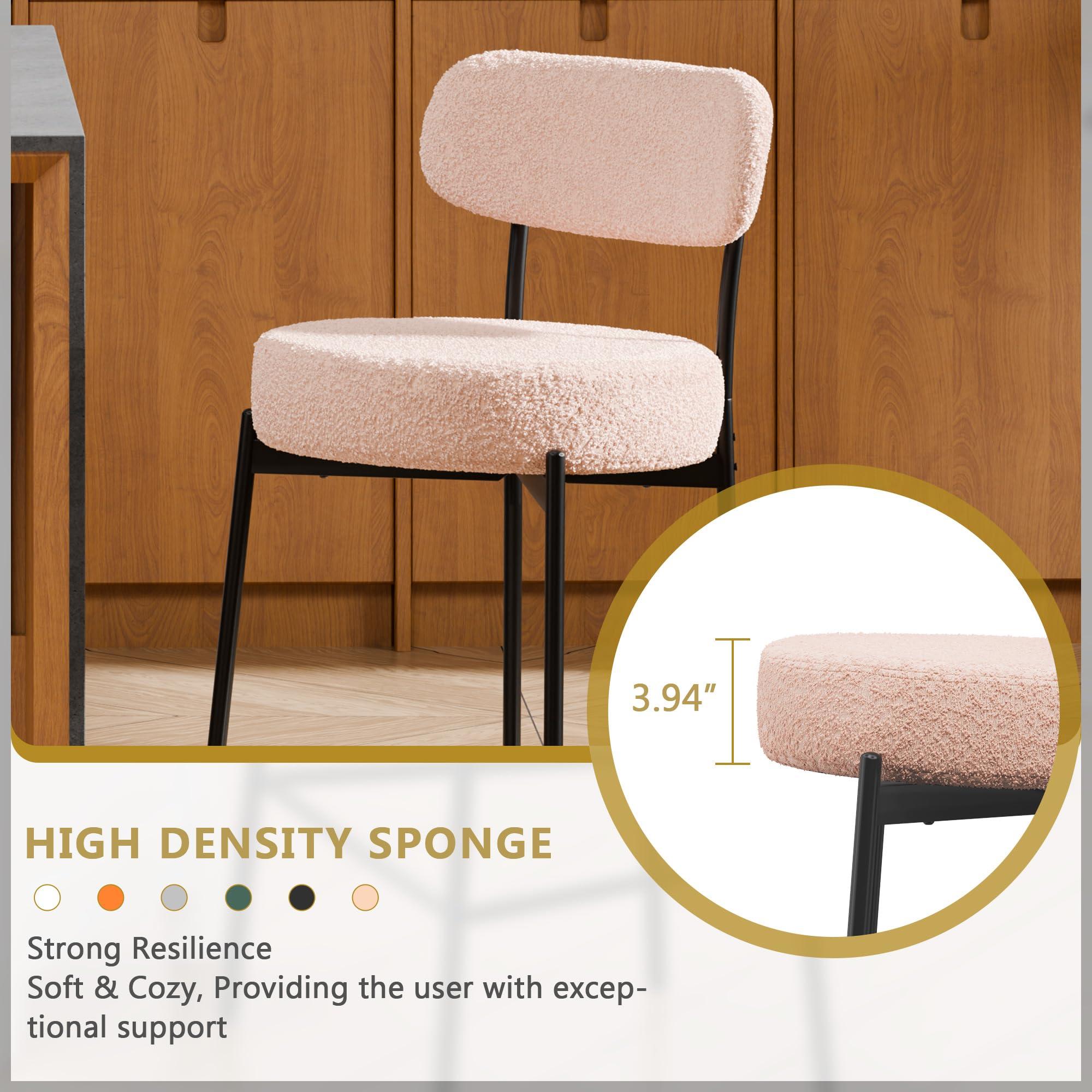 DYHOME DYHOME Bar Stools Set of 3, 24 Inches Modern Counter Height Bar Stools with Curved Back Metal Legs, Beige Upholstered Boucle Barstools for Kitchen Island, Cafe