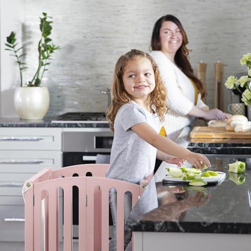 Guidecraft Guidecraft Contemporary Kitchen Helper Toddler Tower - Limited Edition Pink. Original Folding Montessori Learning Step Stool with Safety Nets