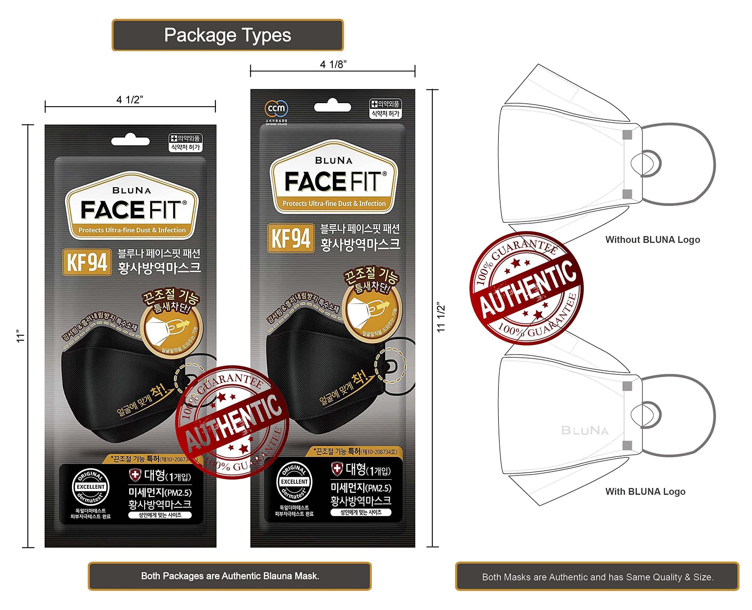BLUNA FACE FIT BLUNA [30 Pack] Face Fit KF94 Certified Premium 4-Layer Black Face Mask [Adjustable Ear Loop][Anti-Trouble Skin][Individual Pack][Made in KOREA]