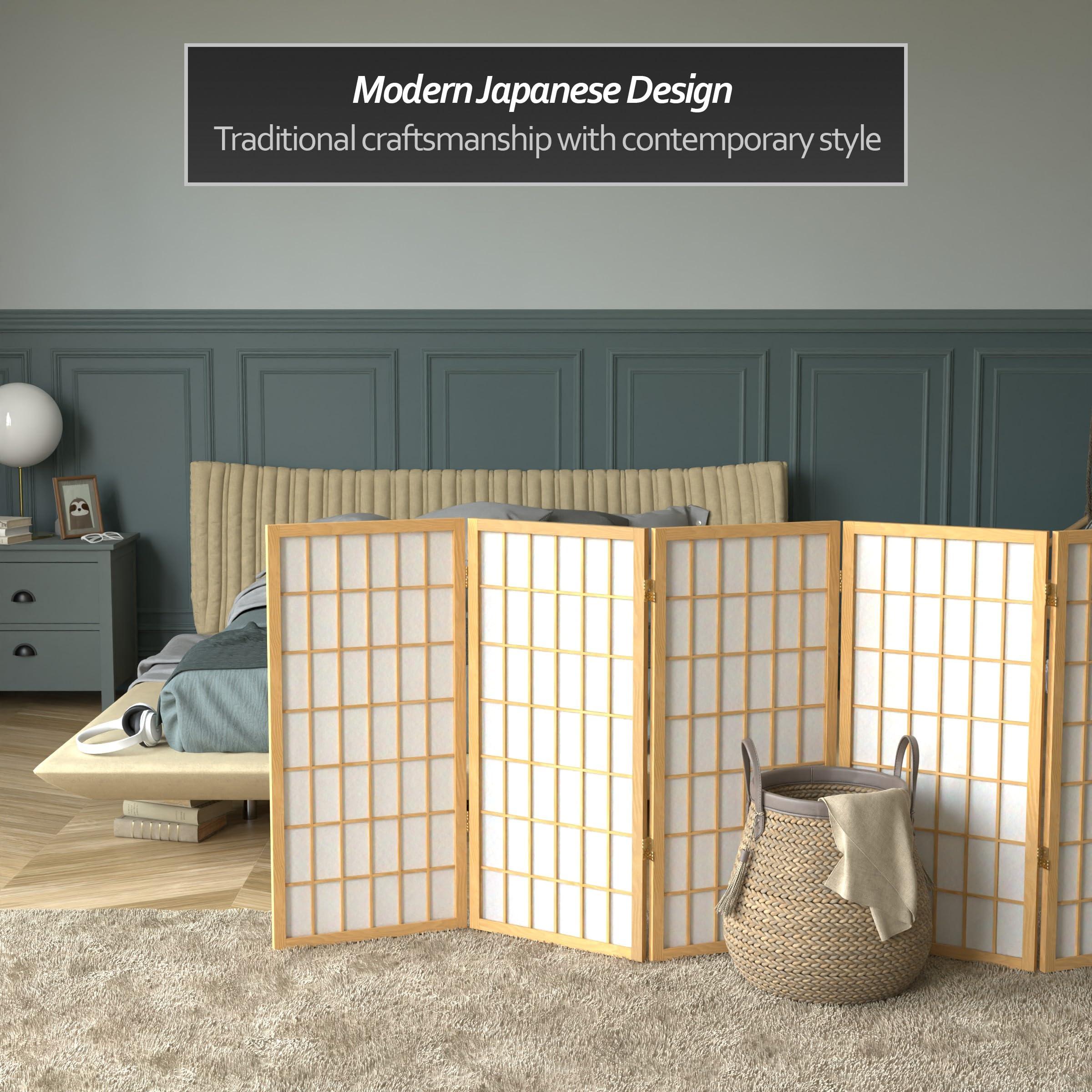 ORIENTAL Furniture 3 ft. Short Window Pane Shoji Screen - Natural - 5 Panels