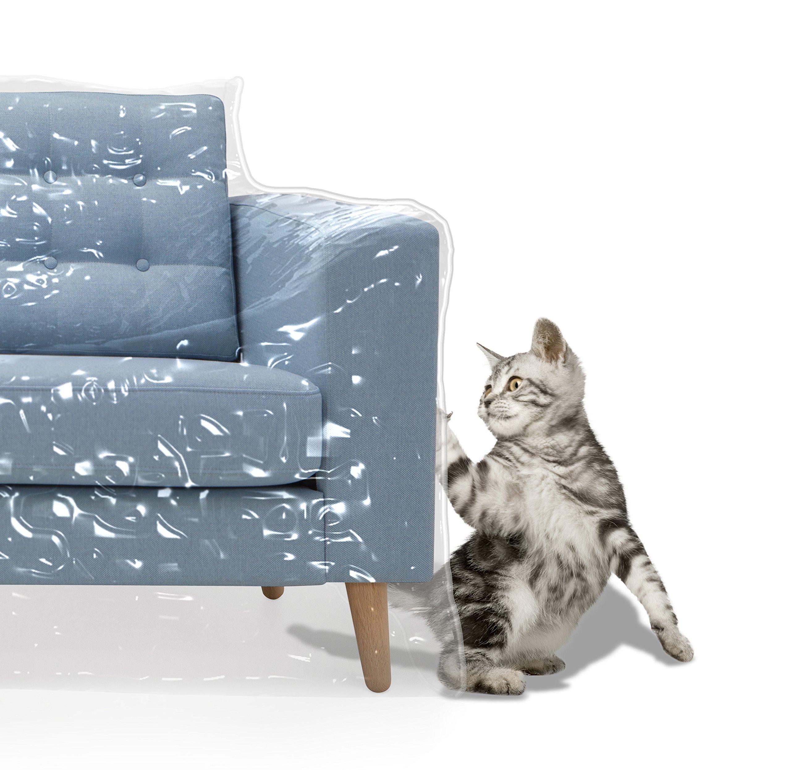 Kitty Cat Protector Plastic Couch Cover for Pets | Cat Scratching Protector Clawing Deterrent | Heavy Duty Water Resistant Thick Clear Vinyl | Sofa Slipover for Moving and Long Term Storage