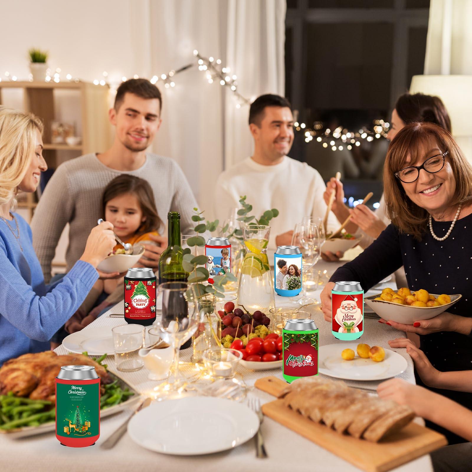 HooAMI Custom Can Cooler Sleeve Bulk 100pcs Neoprene Insulated Beer Can Sleeves for Soda, Beer & Water Bottles - Collapsible Can Coolers for Party Beverage DIY Customizable Weddings Gifts