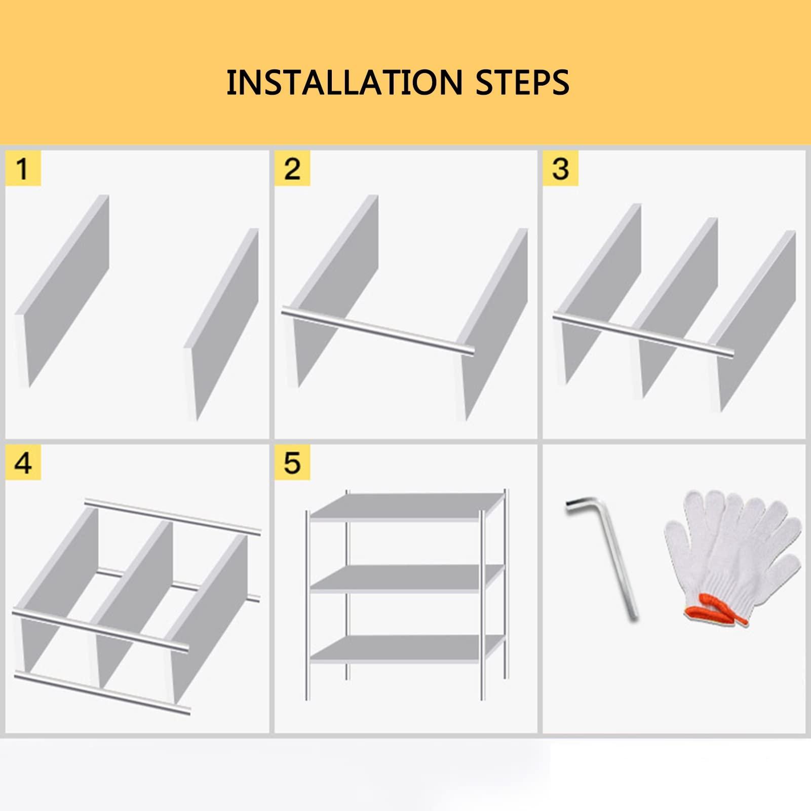 pujindu pujindu Stainless Steel Shelving, 3 Tier Shelf Storage Unit, Stainless Steel Heavy Duty Shelving for Kitchen Commercial Office Garage (Color : Silver, Size : 70x40x80cm)
