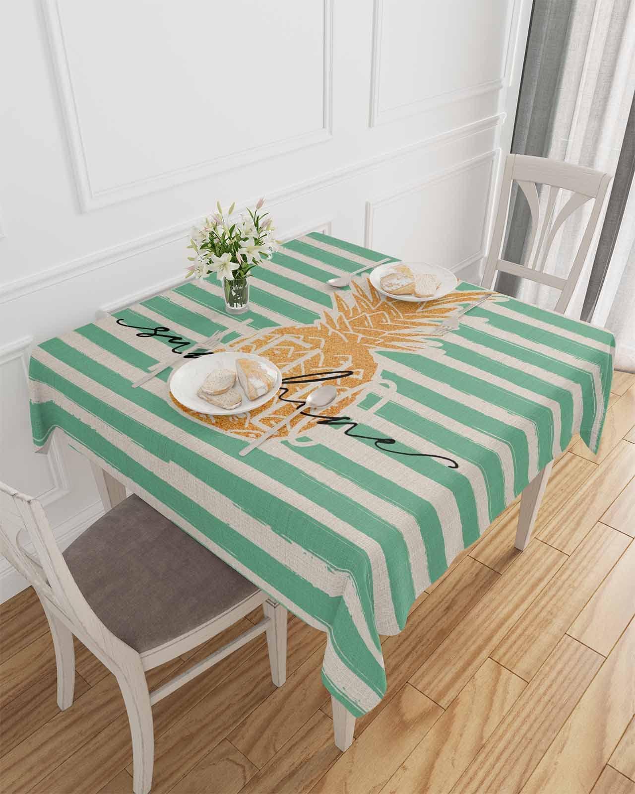 ZOE GARDEN Square Pineapple Tablecloth Waterproof & Stainproof Tablecloths, Wipeable Table Cloth Wrinkle-Free for Round/Rectangle/Oval/Square/Dining/Party/Wedding, Summer Shabby Chic Fruit Stripes 54x54