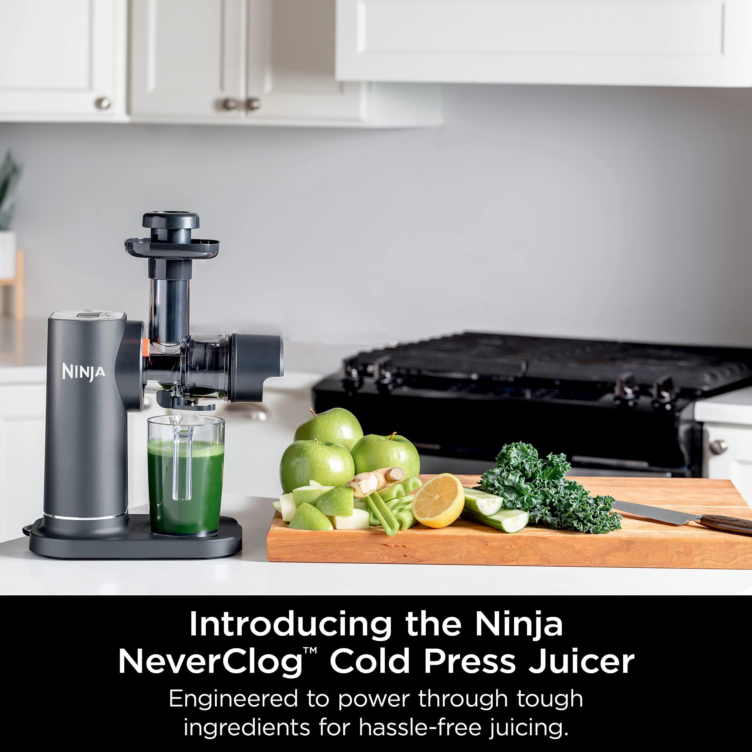 Ninja Ninja JC151 NeverClog Cold Press Juicer, Powerful Slow Juicer with Total Pulp Control, Countertop, Electric, 2 Pulp Functions, Dishwasher Safe, 2nd Generation, Charcoal