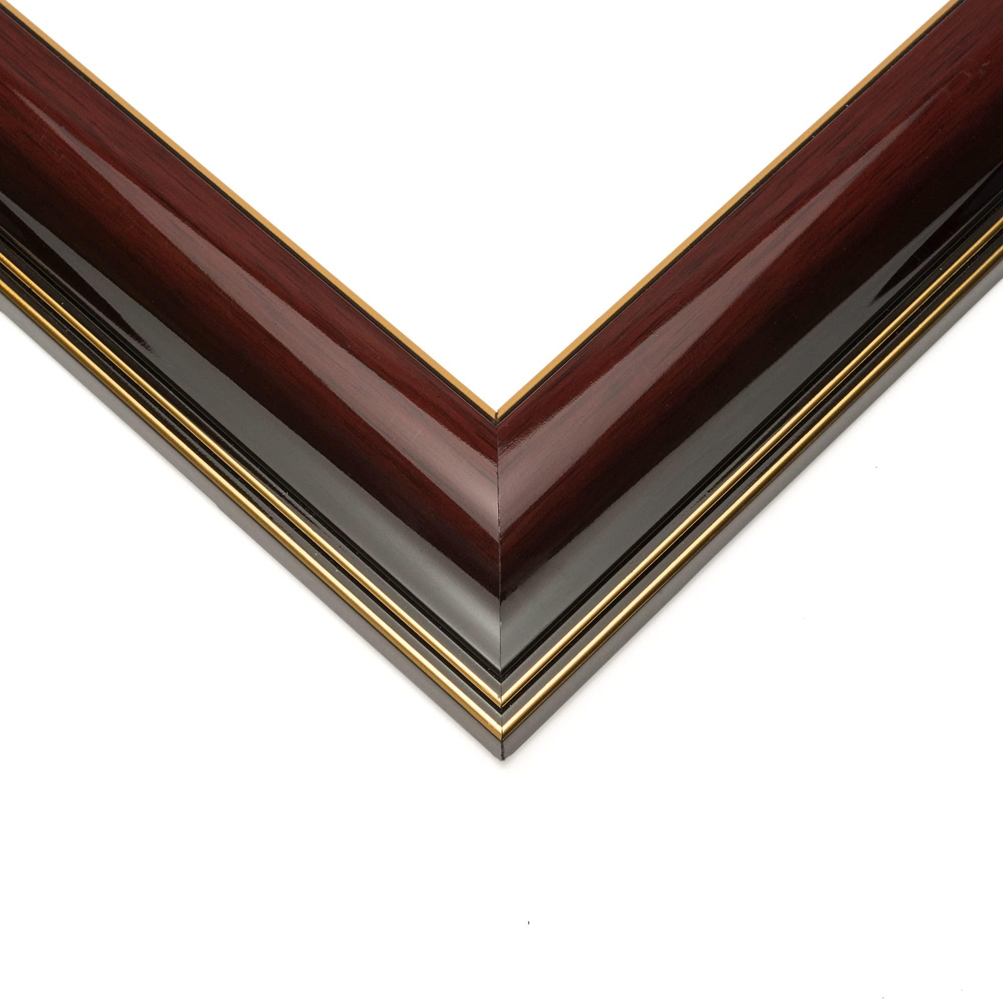 CustomPictureFrames.com 26x26 Frame Mahogany Brown with Gold Trim | Solid Wood Picture Frame Width 1.5 Inches | Interior Depth 0.5 Inches | Charles Executive Frame with UV Acrylic, Foam Board Backing & Hanging Hardware